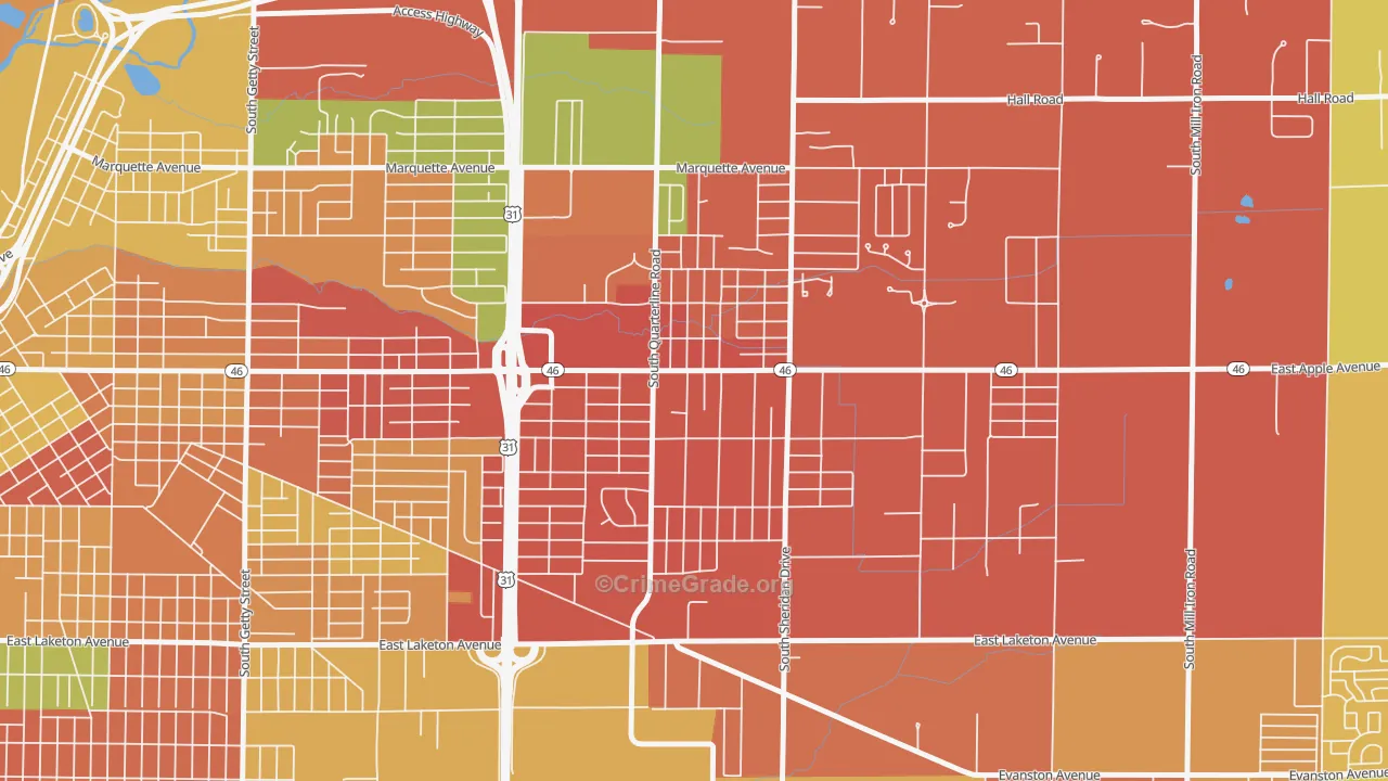 Shady Park Neighbourhood, Muskegon, MI Map of Assault Rates