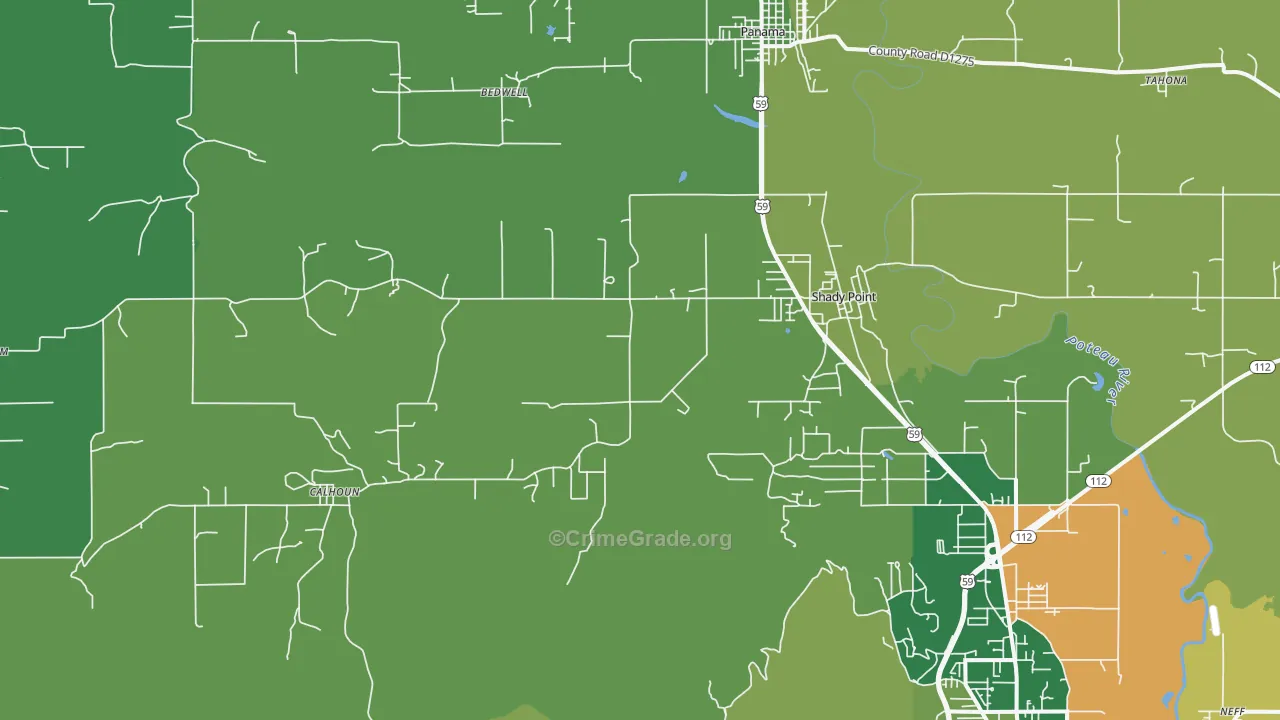 Shady Point, OK Map of Assault Rates