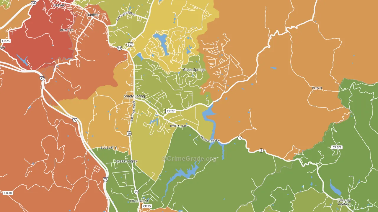Shady Spring, WV Map of Assault Rates
