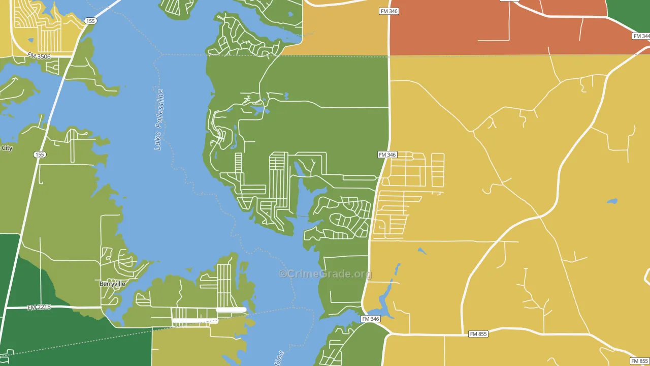 Shadybrook, TX Map of Assault Rates