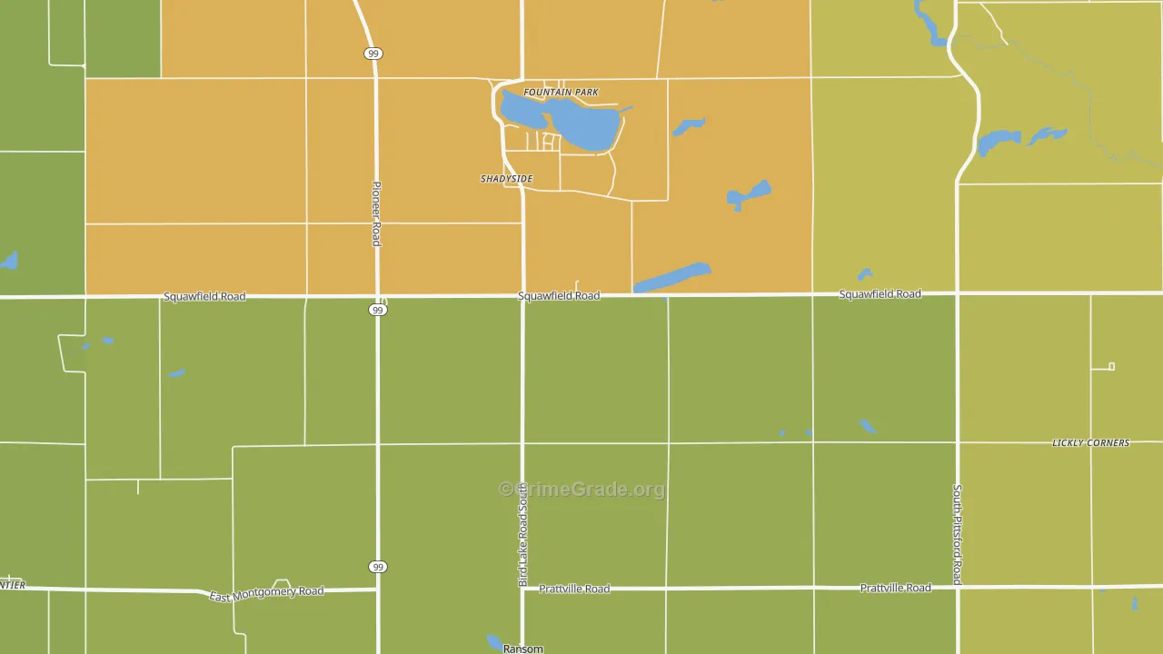 Shadyside, MI Map of Assault Rates