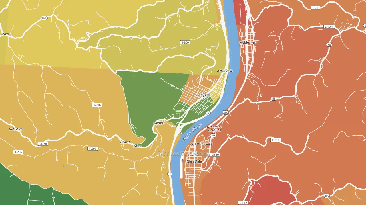 Shadyside, OH Map of Assault Rates