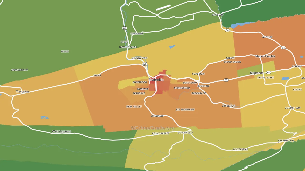 Shamokin, PA Map of Assault Rates