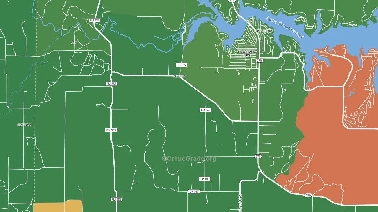 Shamrock Shores, TX Map of Assault Rates