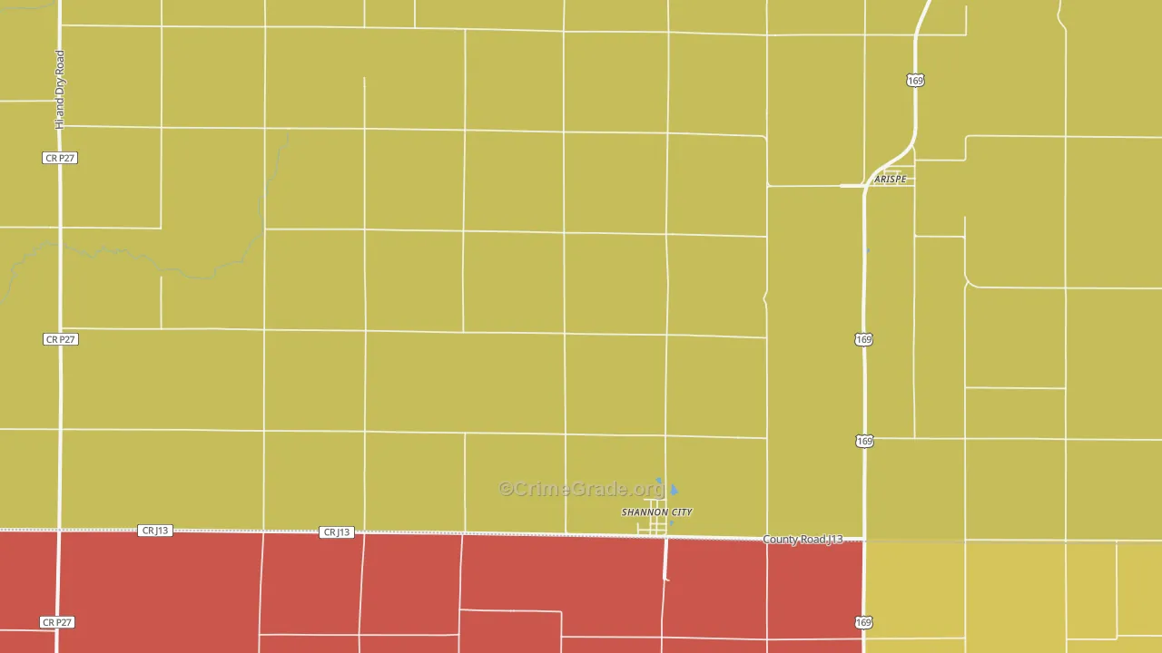 Shannon City, IA Map of Assault Rates