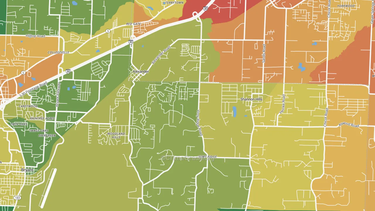 Shannon Hills, AR Map of Assault Rates