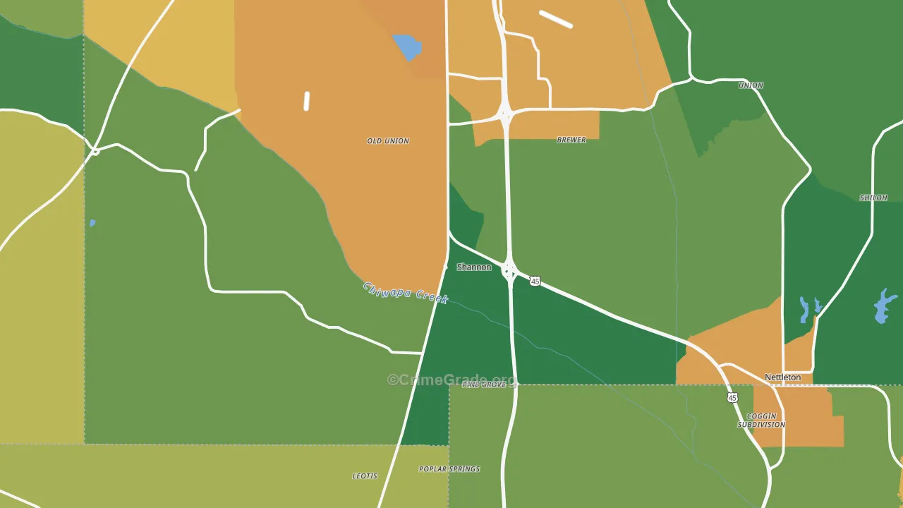 Shannon, MS Map of Assault Rates
