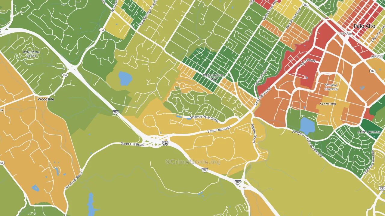 Sharon Heights, Menlo Park, CA Map of Assault Rates