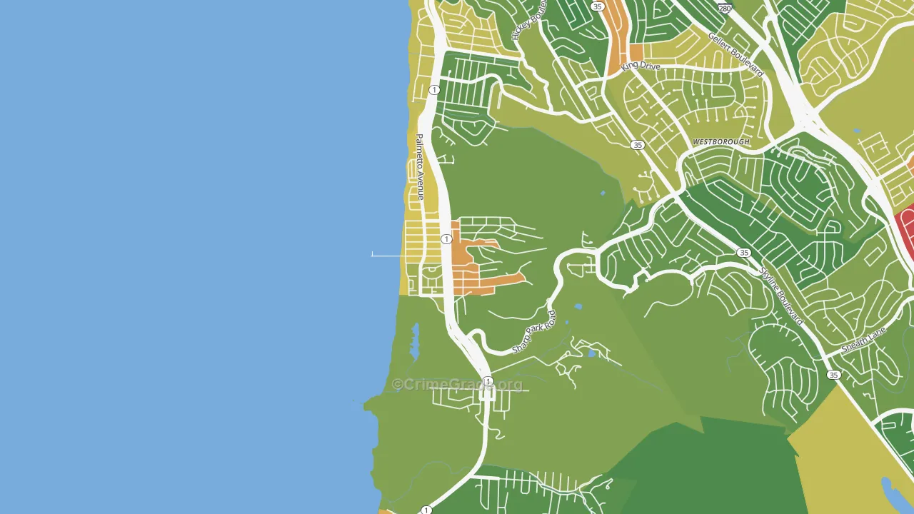 Sharp Park, Pacifica, CA Map of Assault Rates