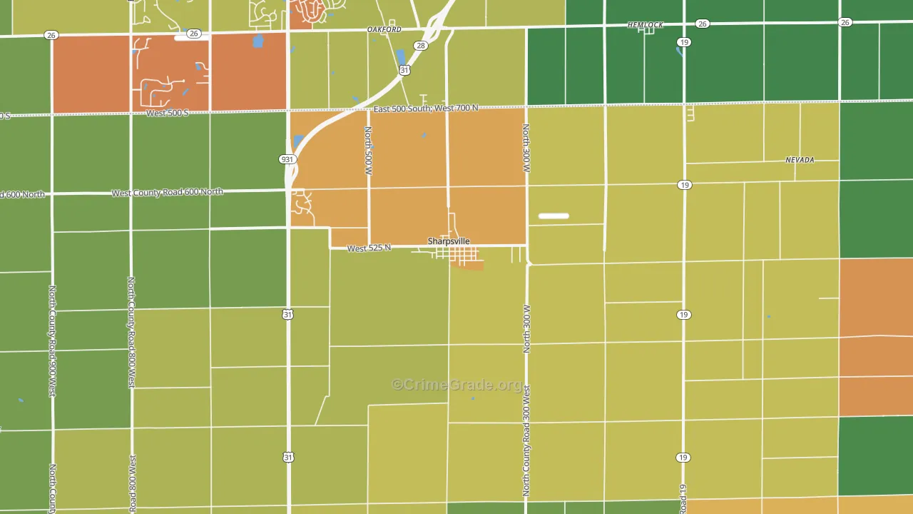 Sharpsville, IN Map of Assault Rates