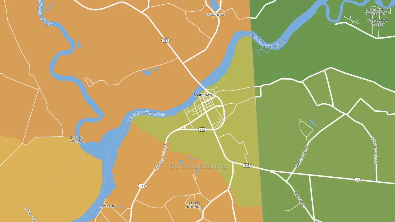 Sharptown, MD Map of Assault Rates