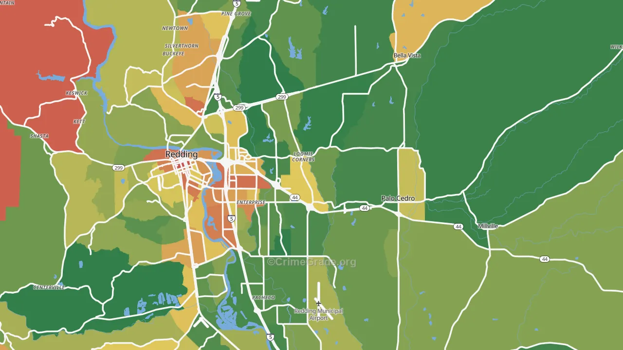 Shasta County, CA Map of Assault Rates