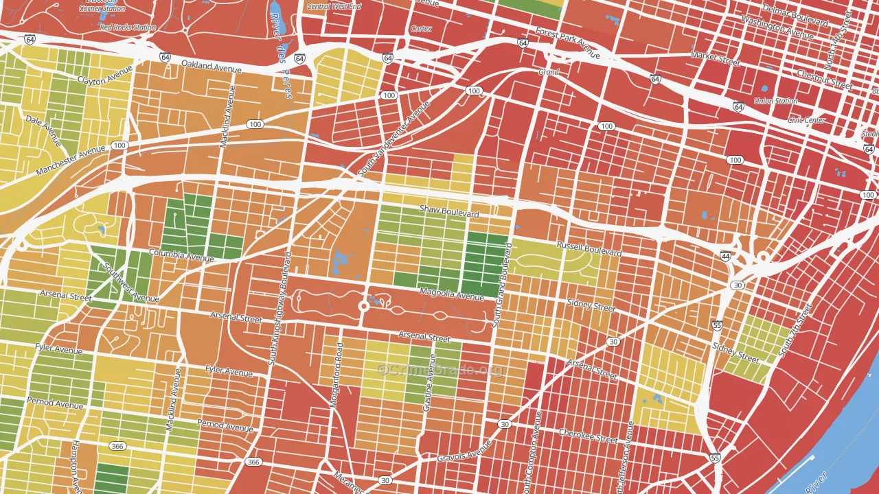 Shaw, St. Louis, MO Map of Assault Rates