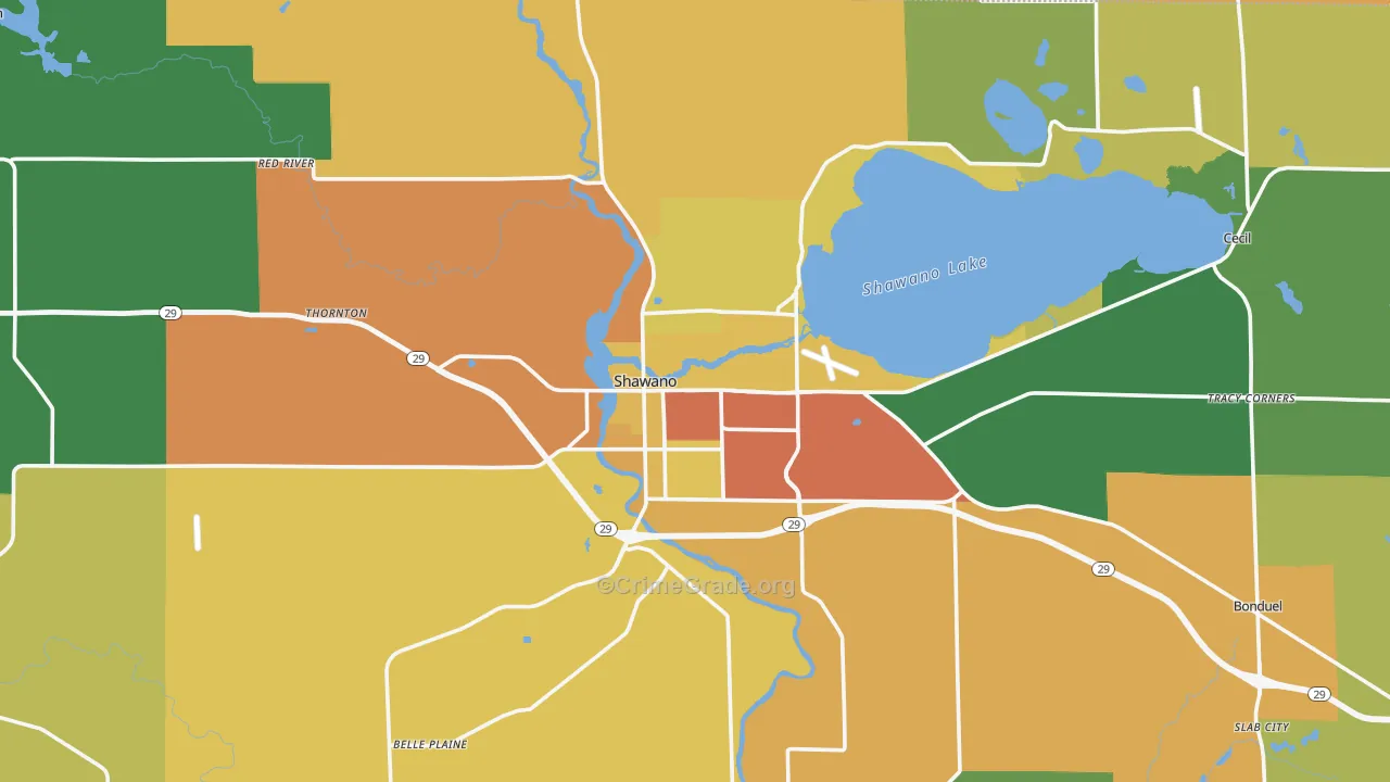 Shawano, WI Map of Assault Rates
