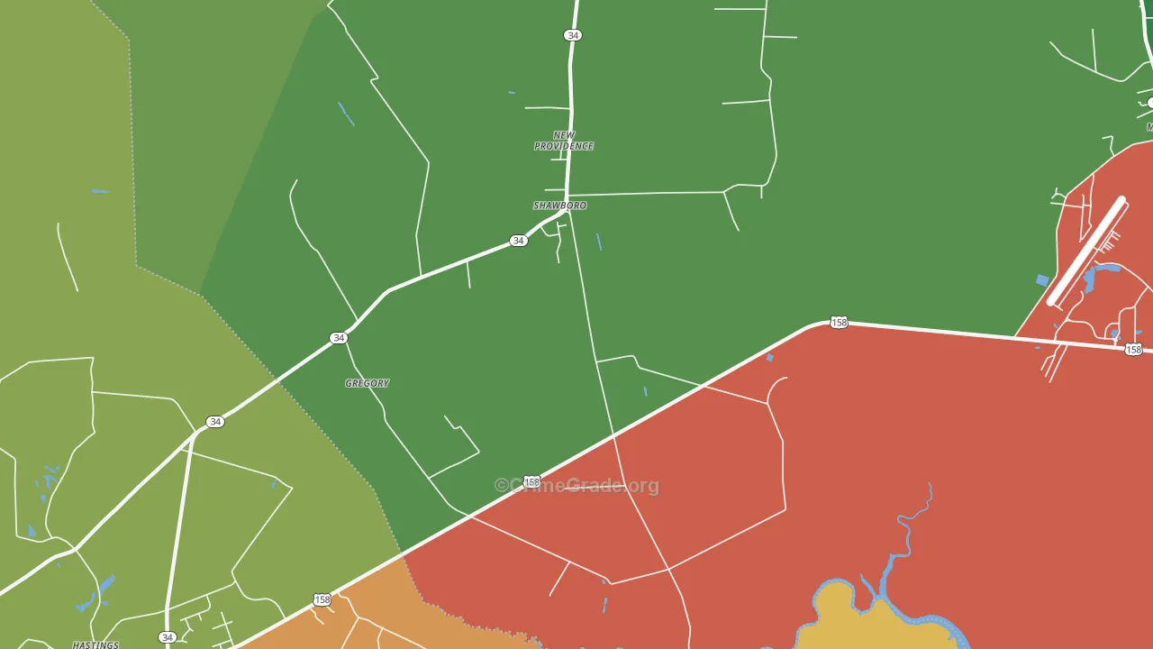 Shawboro, NC Map of Assault Rates