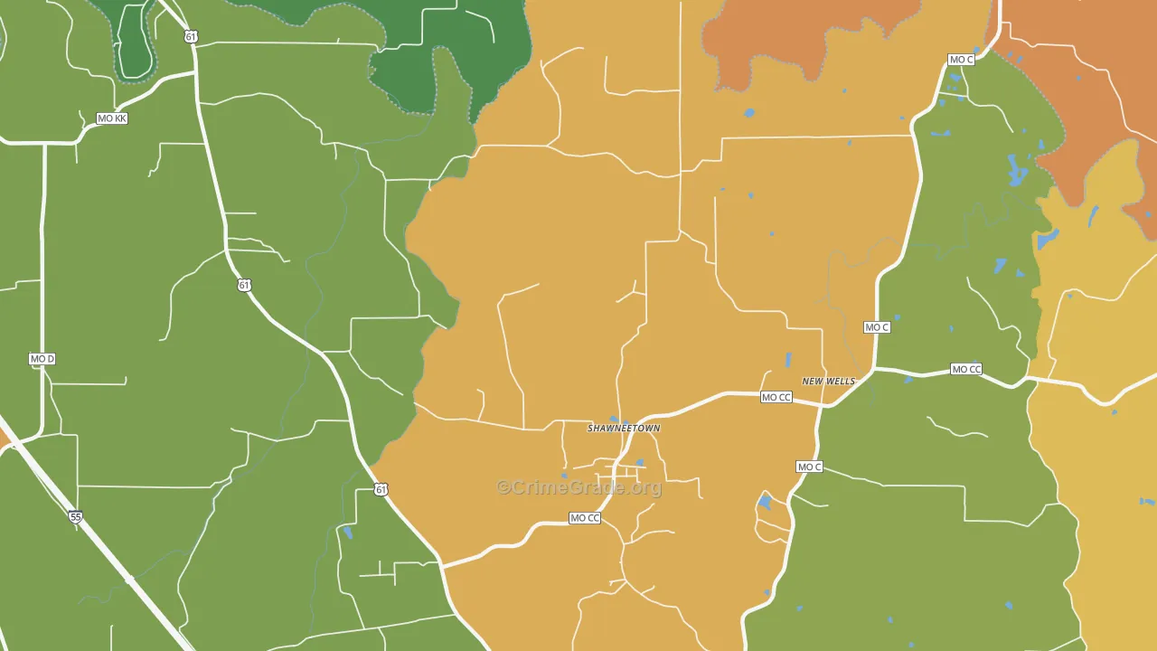 Shawneetown, MO Map of Assault Rates