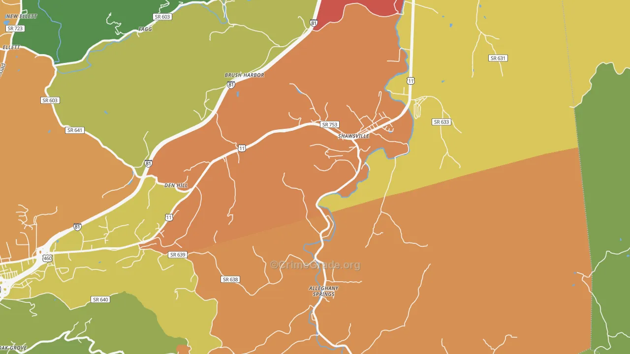 Shawsville, VA Map of Assault Rates