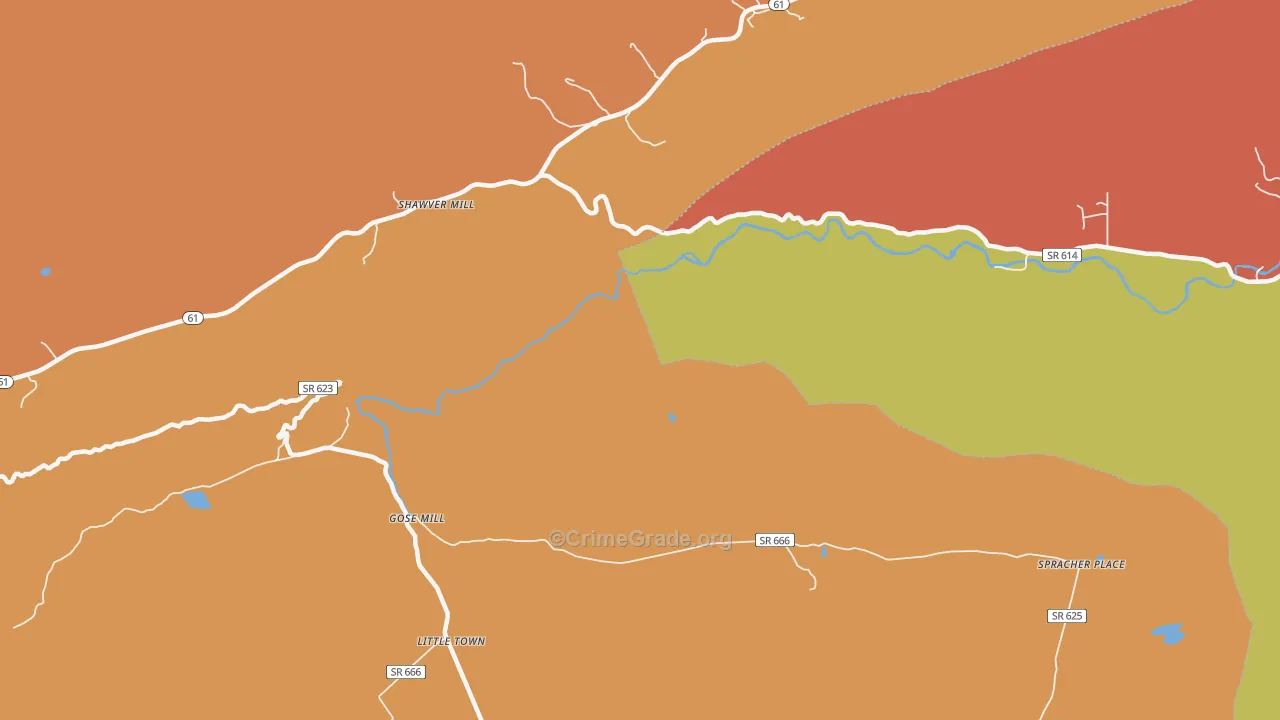 Shawver Mill, VA Map of Assault Rates