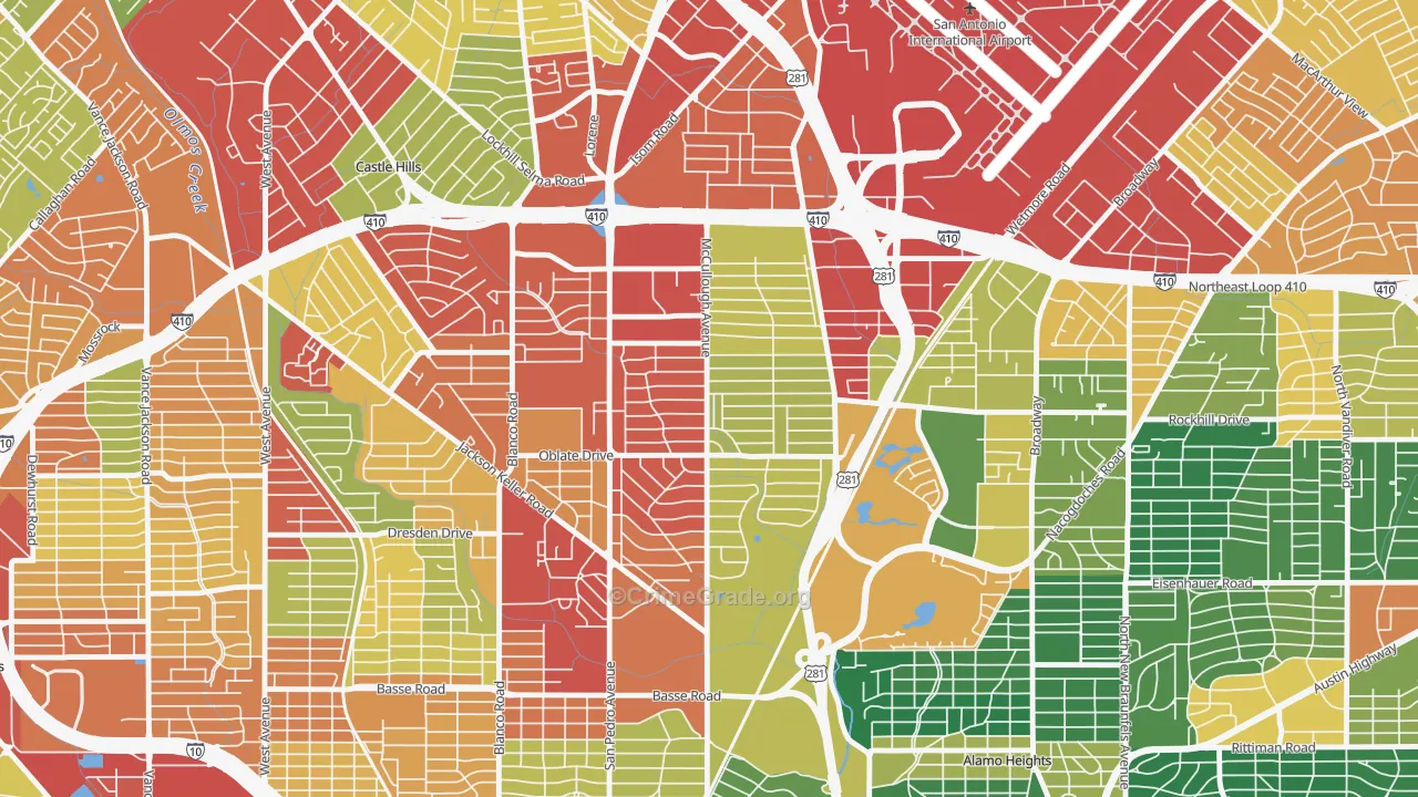 Shearer Hills-Ridgeview, San Antonio, TX Map of Assault Rates