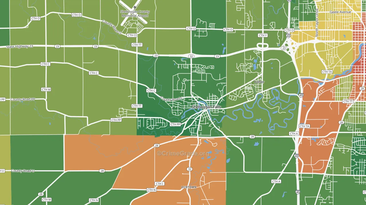 Sheboygan Falls, WI Map of Assault Rates