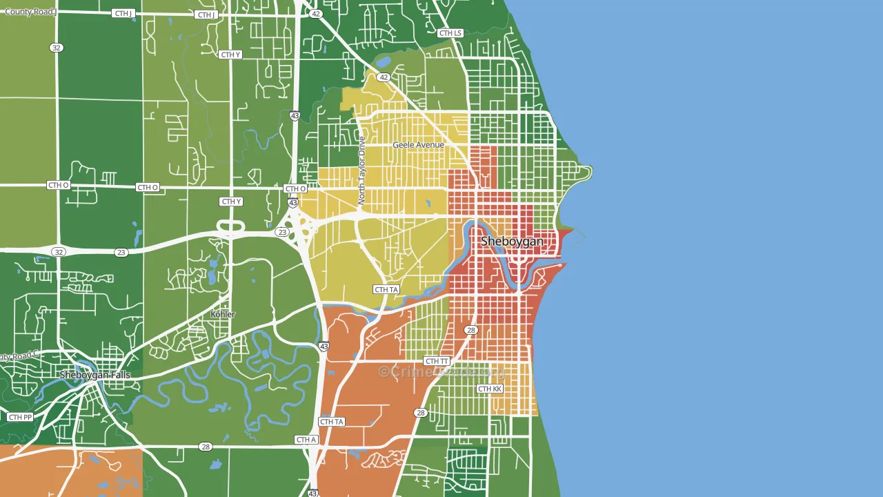 Sheboygan, WI Map of Assault Rates