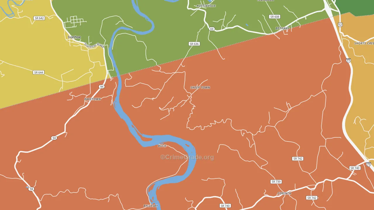 Sheep Town, VA Map of Assault Rates