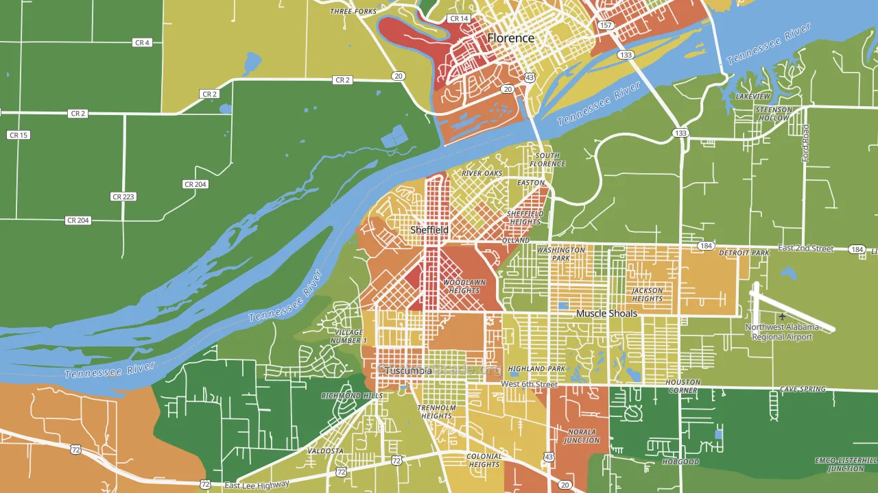 Sheffield, AL Map of Assault Rates