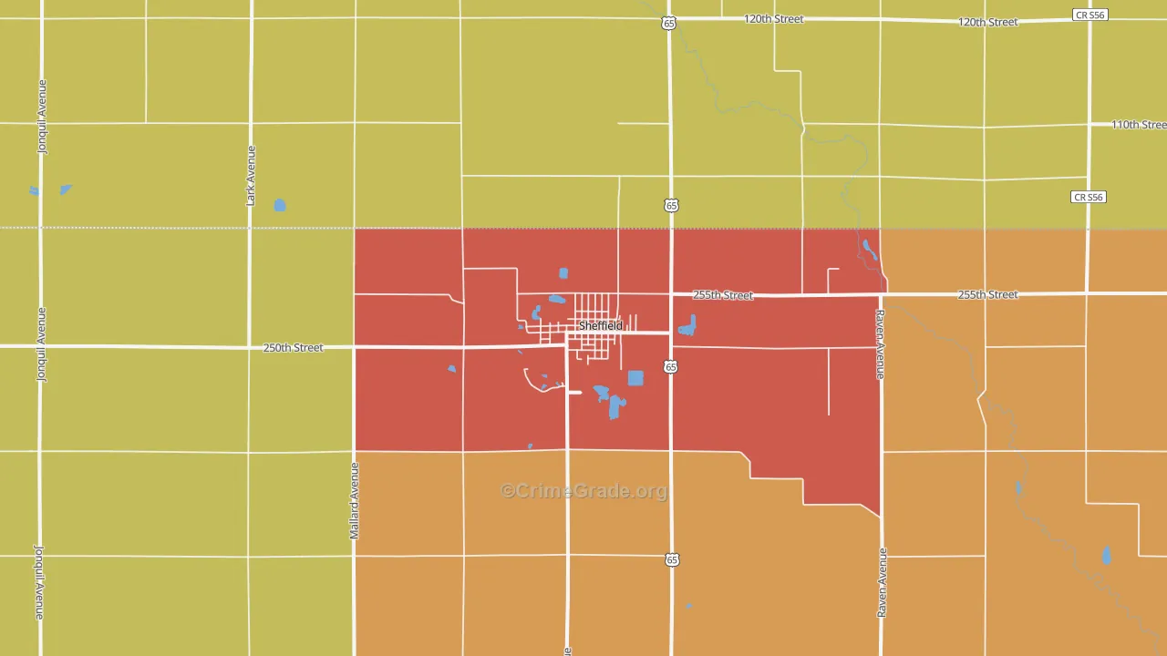 Sheffield, IA Map of Assault Rates