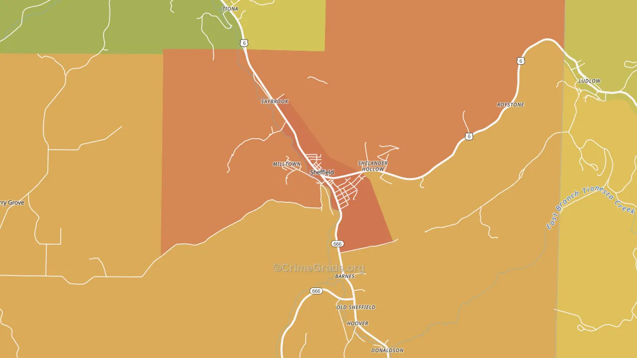 Sheffield, PA Map of Assault Rates