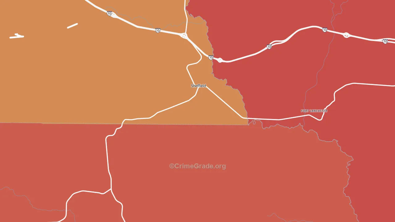 Sheffield, TX Map of Assault Rates