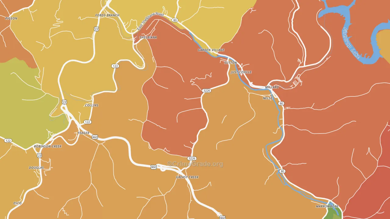 Shelbiana, KY Map of Assault Rates