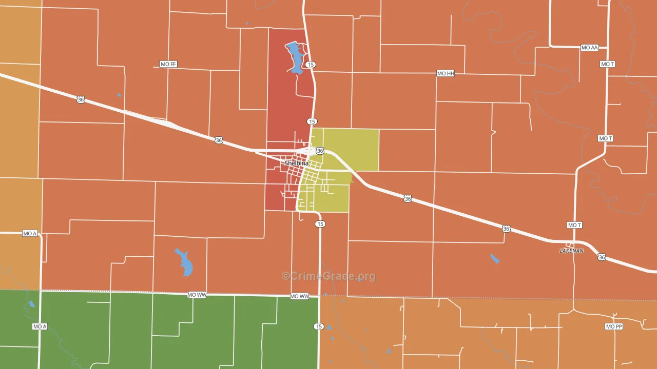 Shelbina, MO Map of Assault Rates