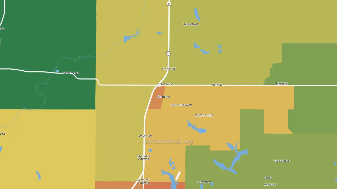 Shelburn, IN Map of Assault Rates
