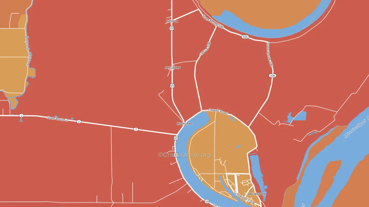 Shelburn, LA Map of Assault Rates