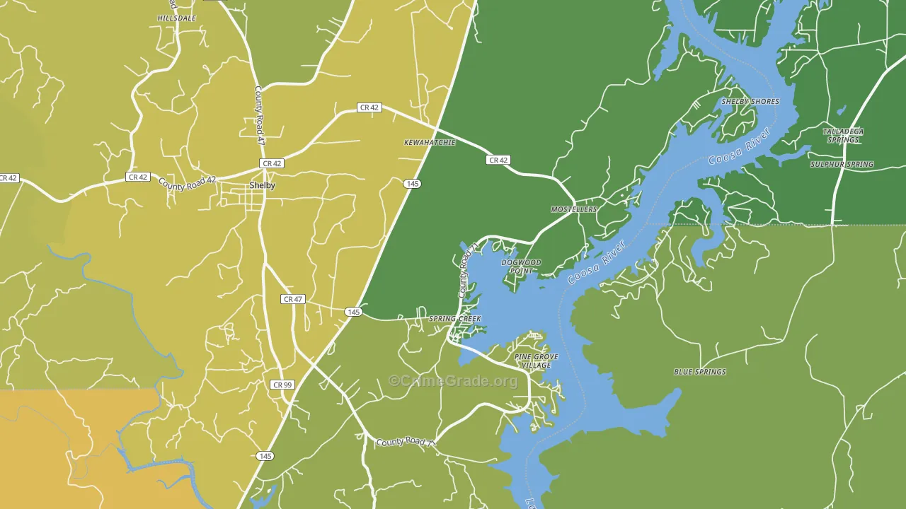 Shelby, AL Map of Assault Rates