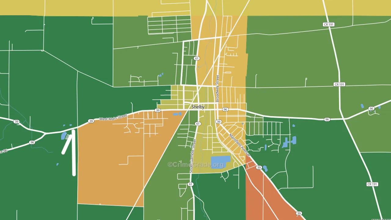 Shelby Center Historic District, Shelby, OH Map of Assault Rates