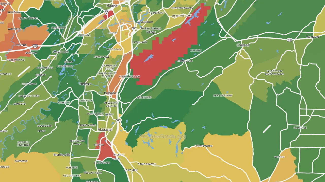 Shelby County, AL Map of Assault Rates