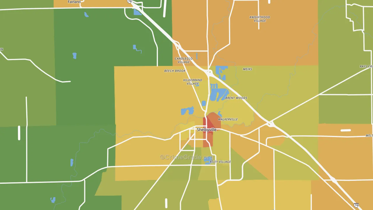 Shelby County, IN Map of Assault Rates