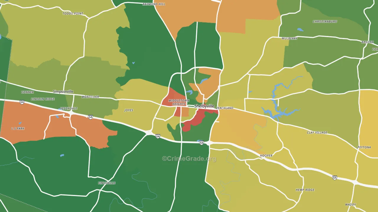 Shelby County, KY Map of Assault Rates