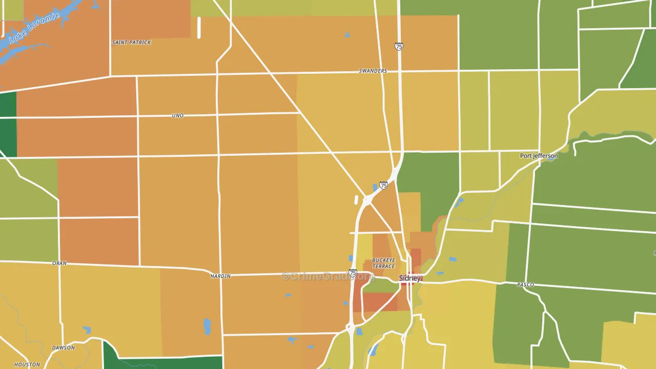 Shelby County, OH Map of Assault Rates