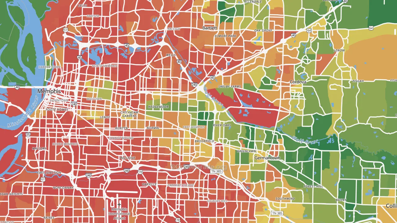 Shelby County, TN Map of Assault Rates