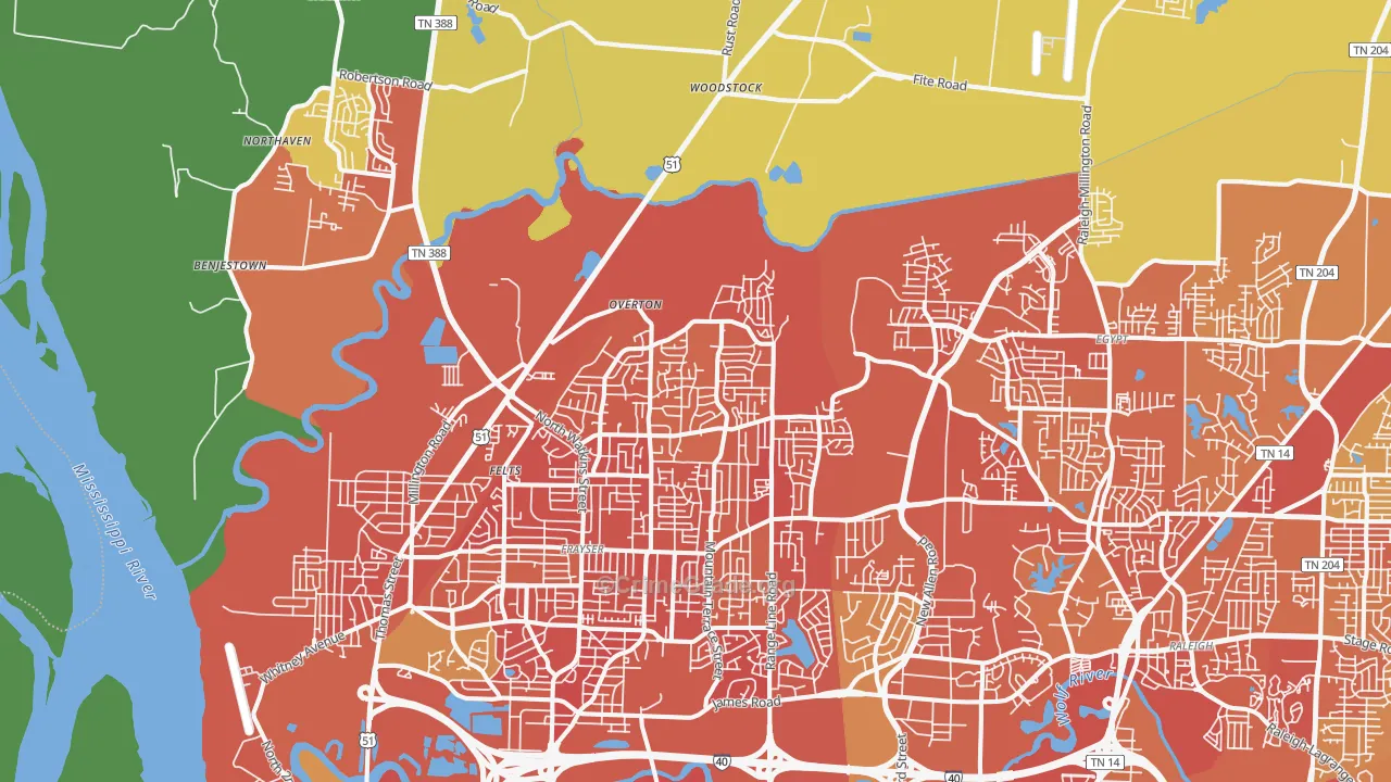 Shelby Forest-Frayser, Memphis, TN Map of Assault Rates