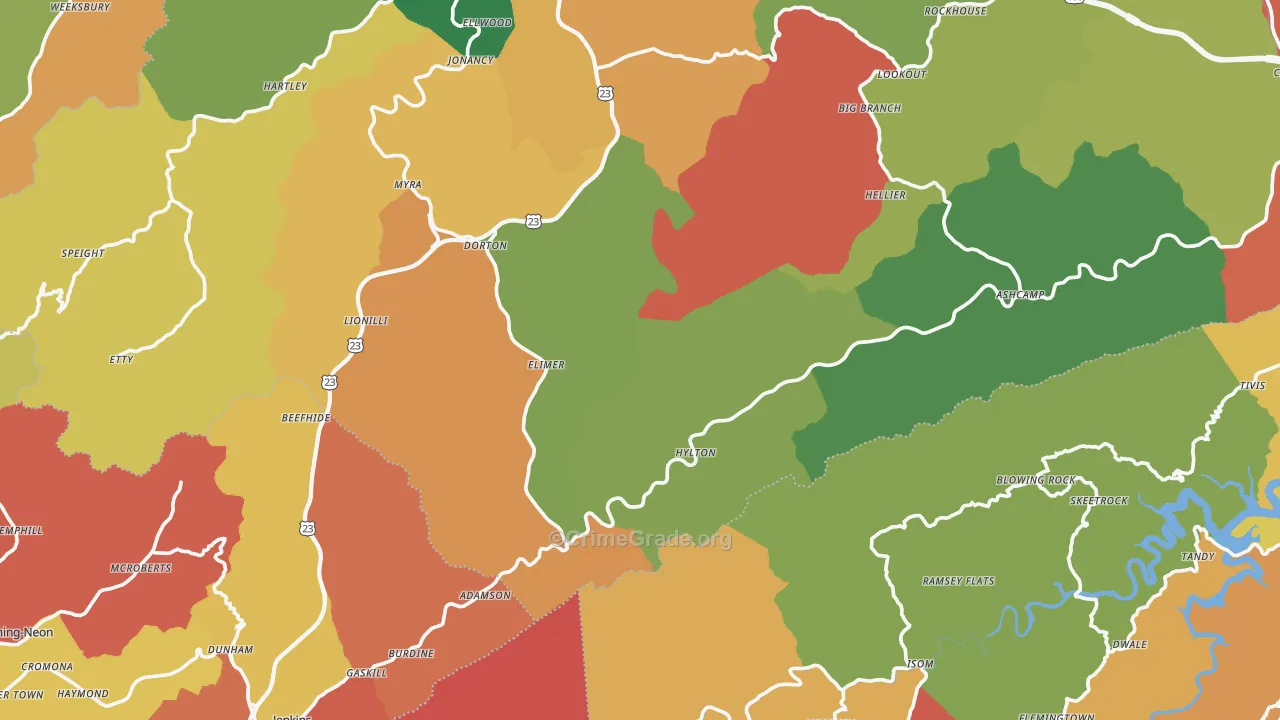 Shelby Gap, KY Map of Assault Rates