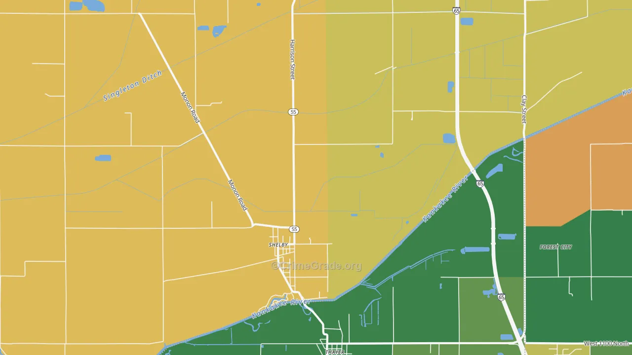 Shelby, IN Map of Assault Rates