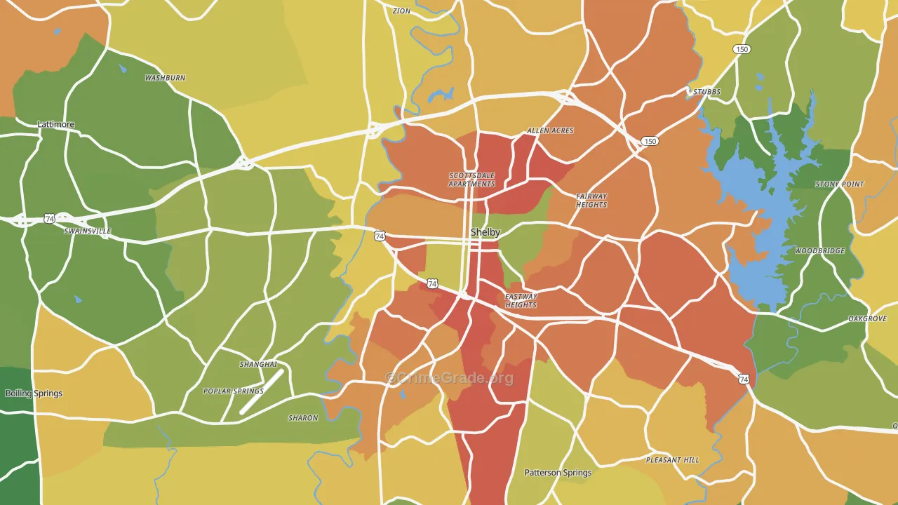 Shelby, NC Map of Assault Rates
