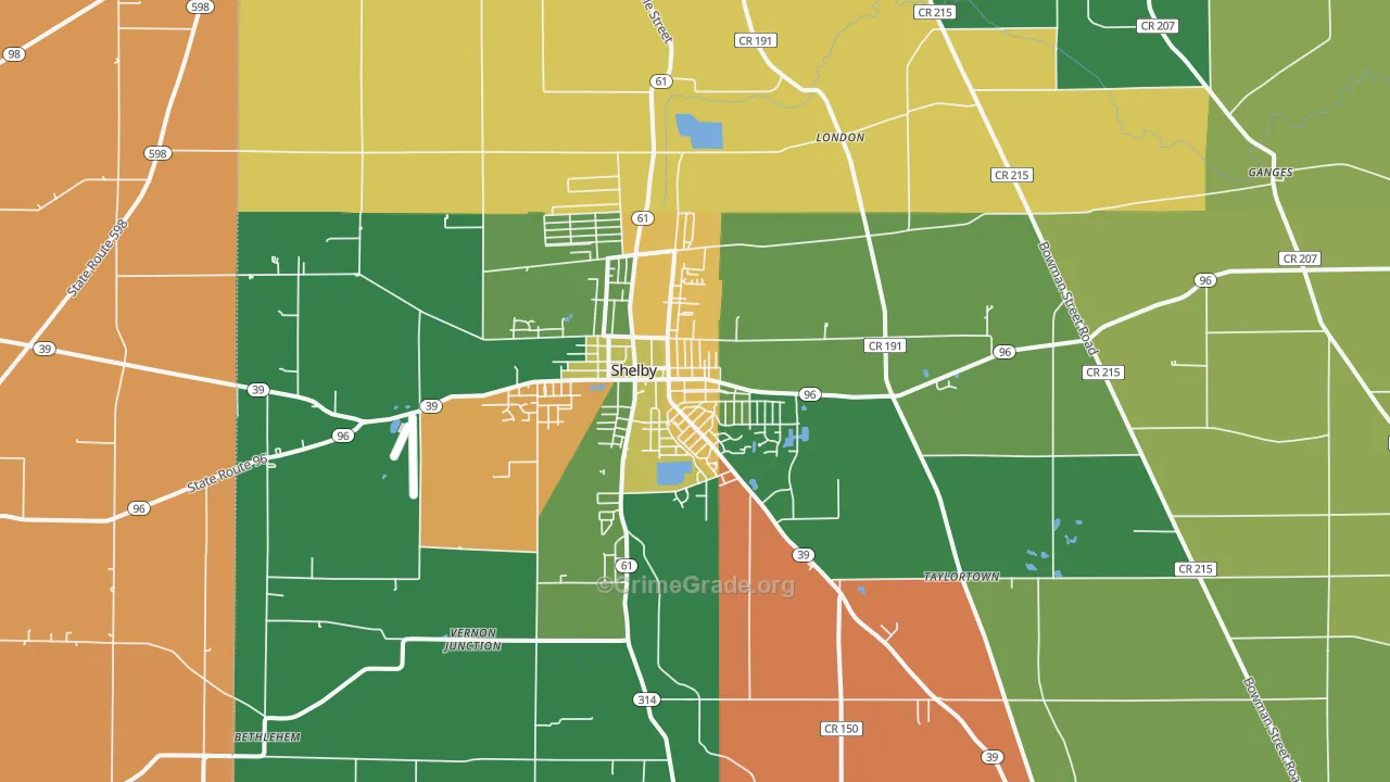 Shelby, OH Map of Assault Rates