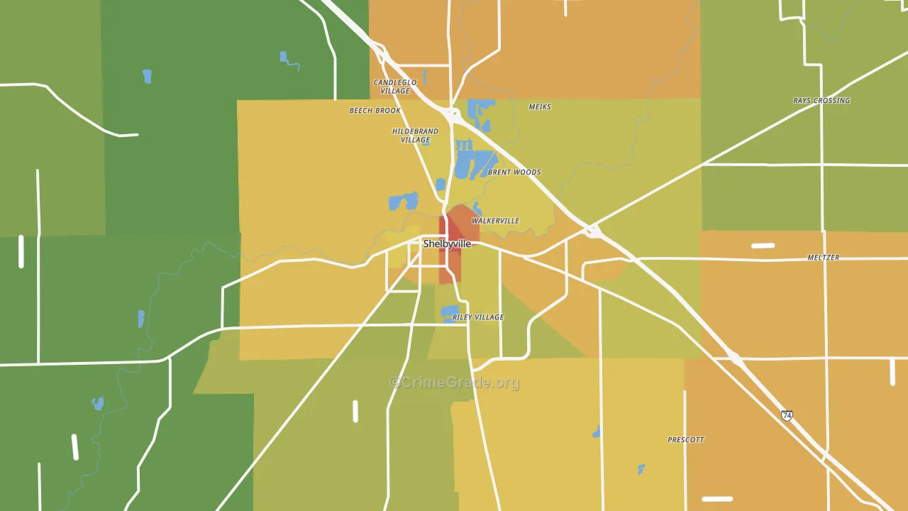Shelbyville, IN Map of Assault Rates