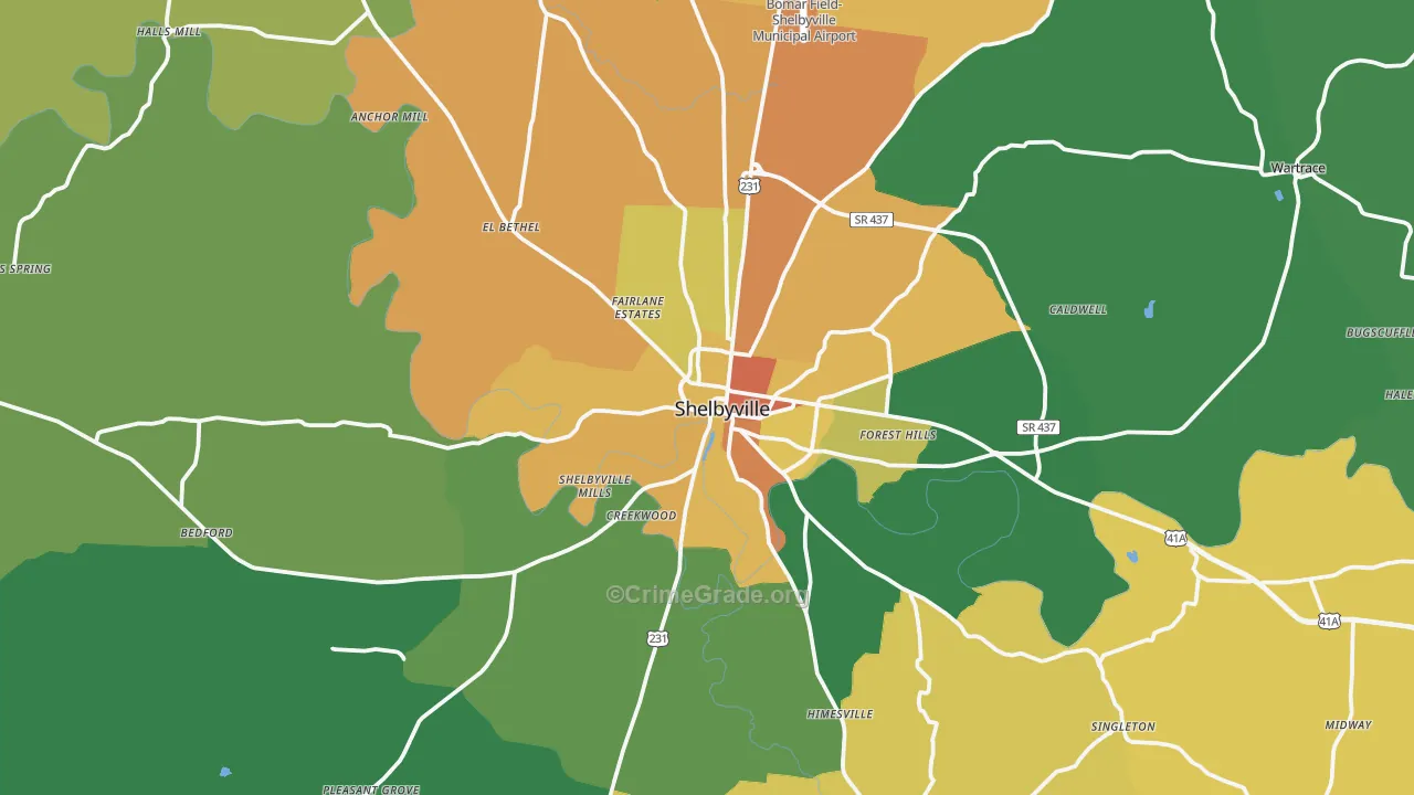Shelbyville, TN Map of Assault Rates