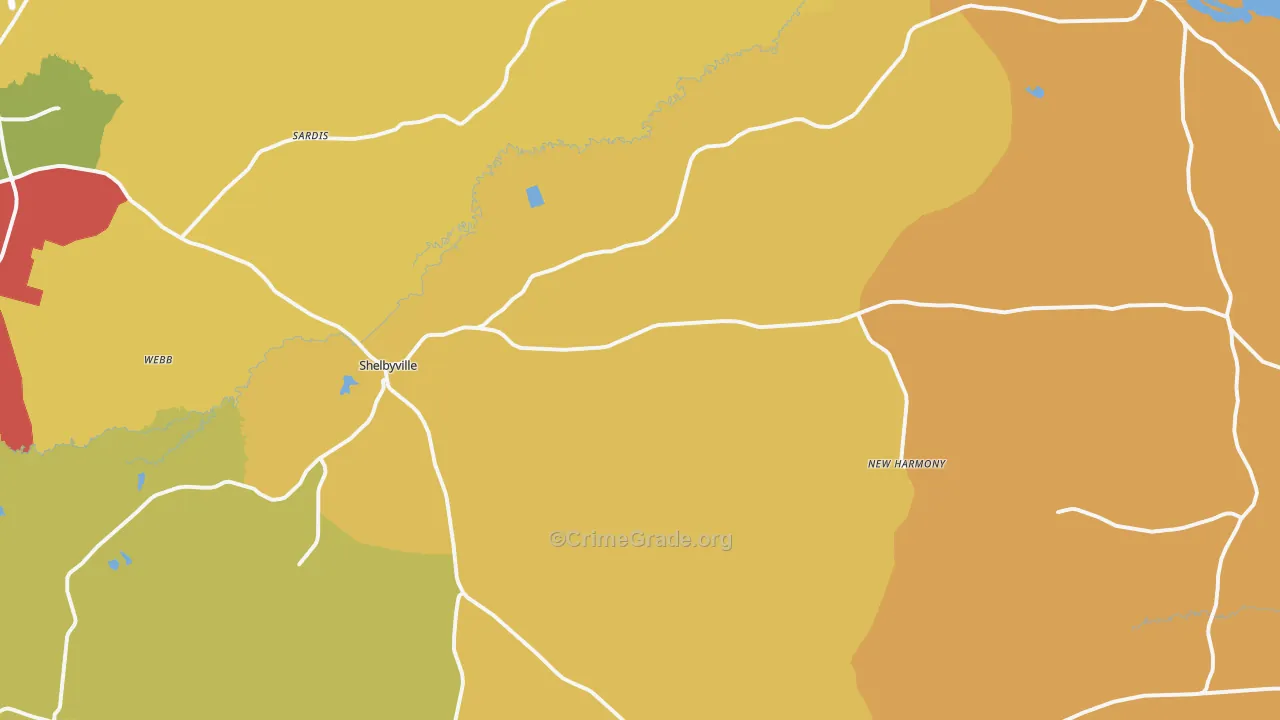 Shelbyville, TX Map of Assault Rates