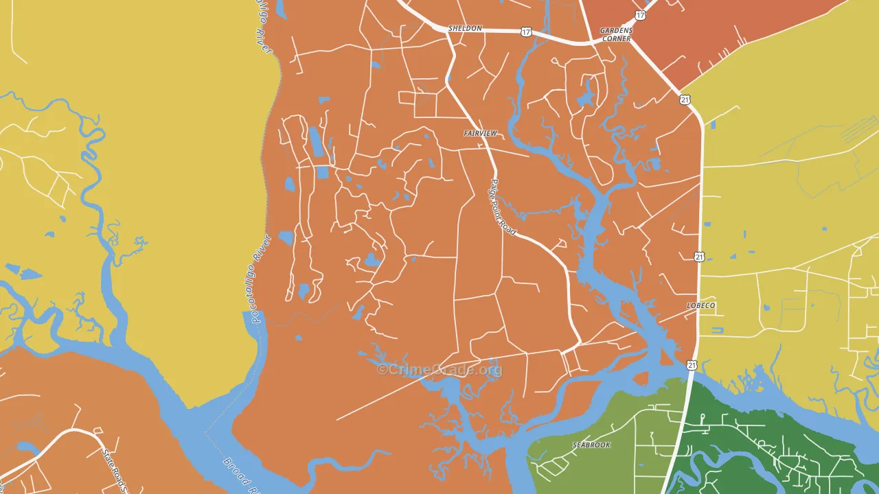 Sheldon, SC Map of Assault Rates